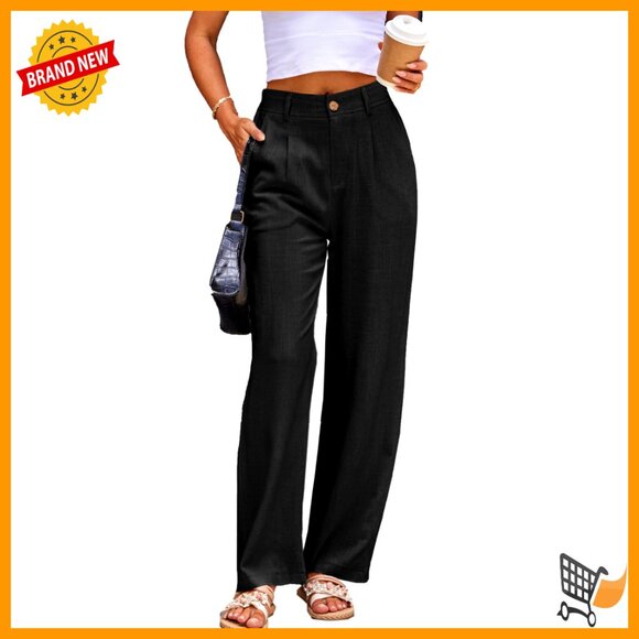 High Waist Wide Leg Linen Pants Straight Leg Casual Trousers